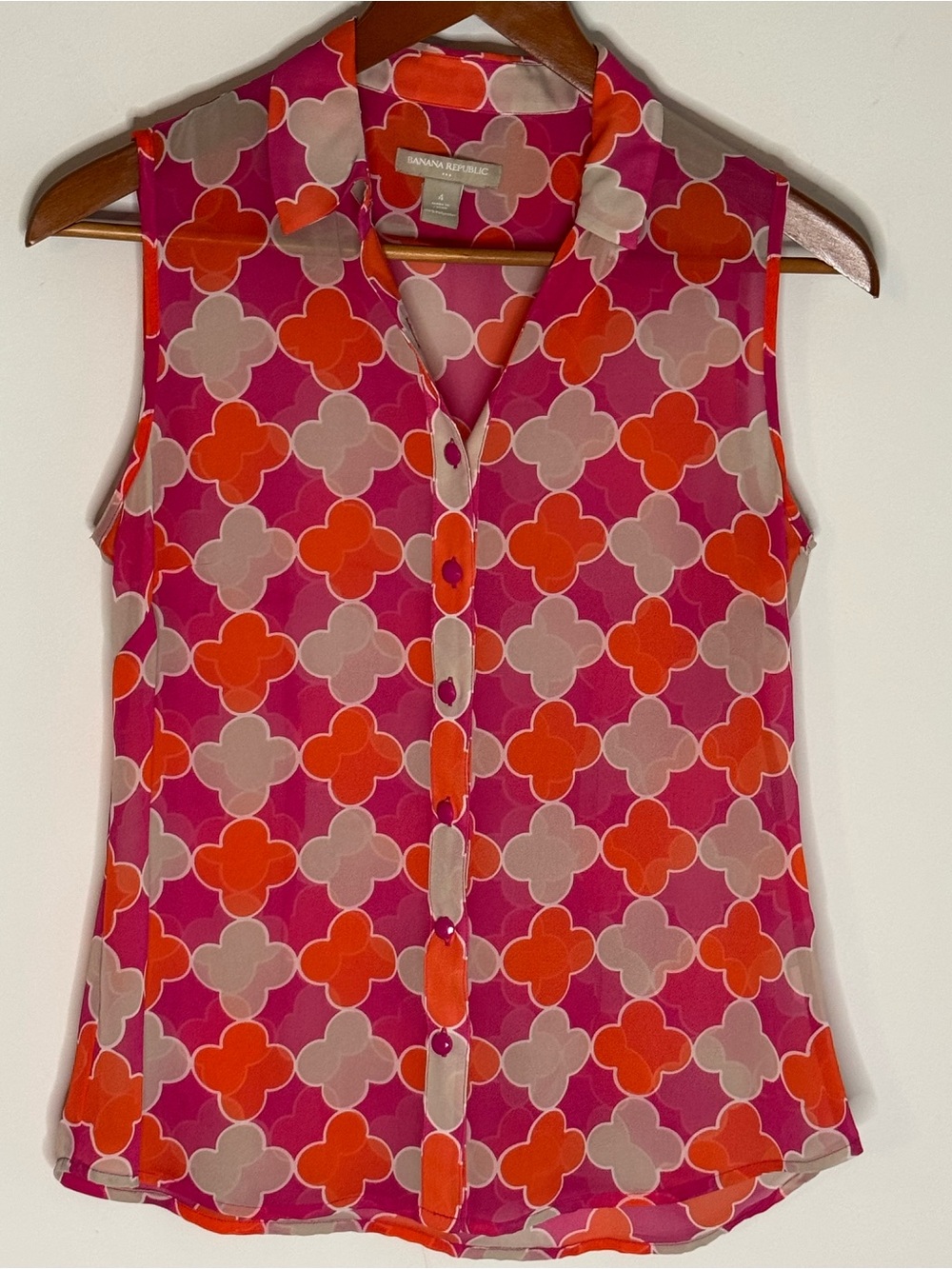 Banana Republic Sleeveless Pink & Orange Geometric Button Blouse
